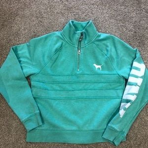 PINK Victoria's Secret Women's Size XS Mint Green 1/4 Zip Dog Logo Pullover‎